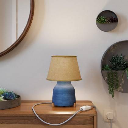 Lampe de table Vaso en céramique avec abat-jour Impero, câble textile, interrupteur et prise UK