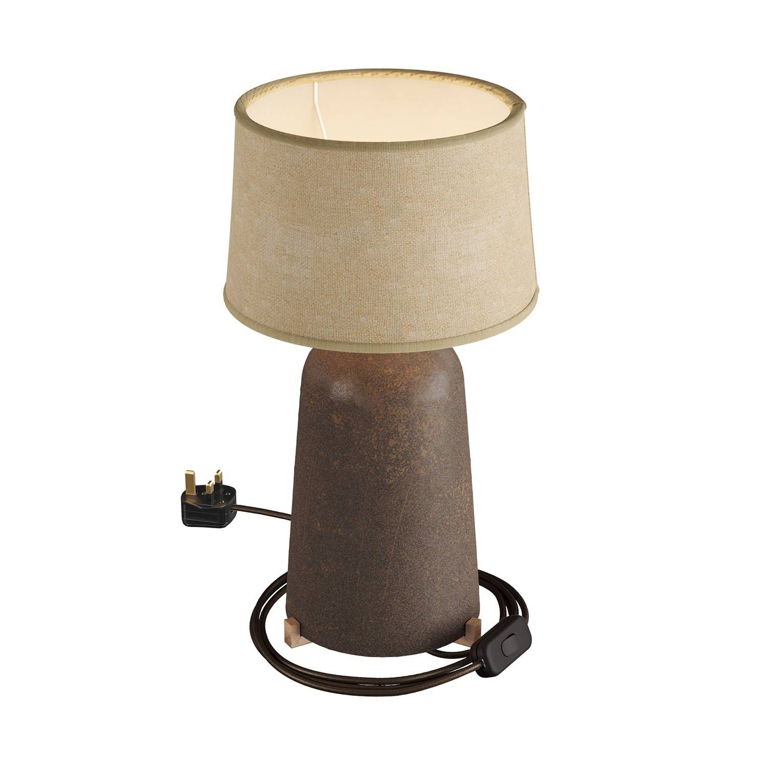 Lampă de masă ceramică cu un abajur Athena, completă cu cablu textil, întrerupător și mufă UK