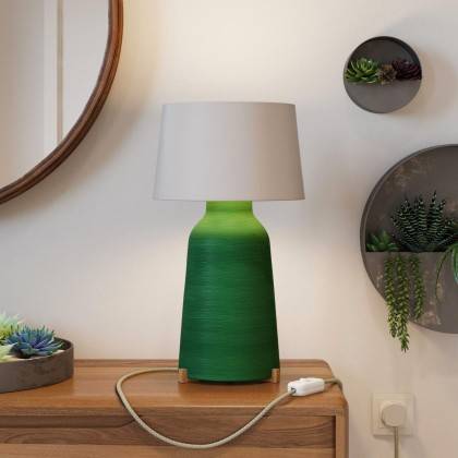 Lampe de table Bottiglia en céramique avec abat-jour Athena, câble textile, interrupteur et prise UK