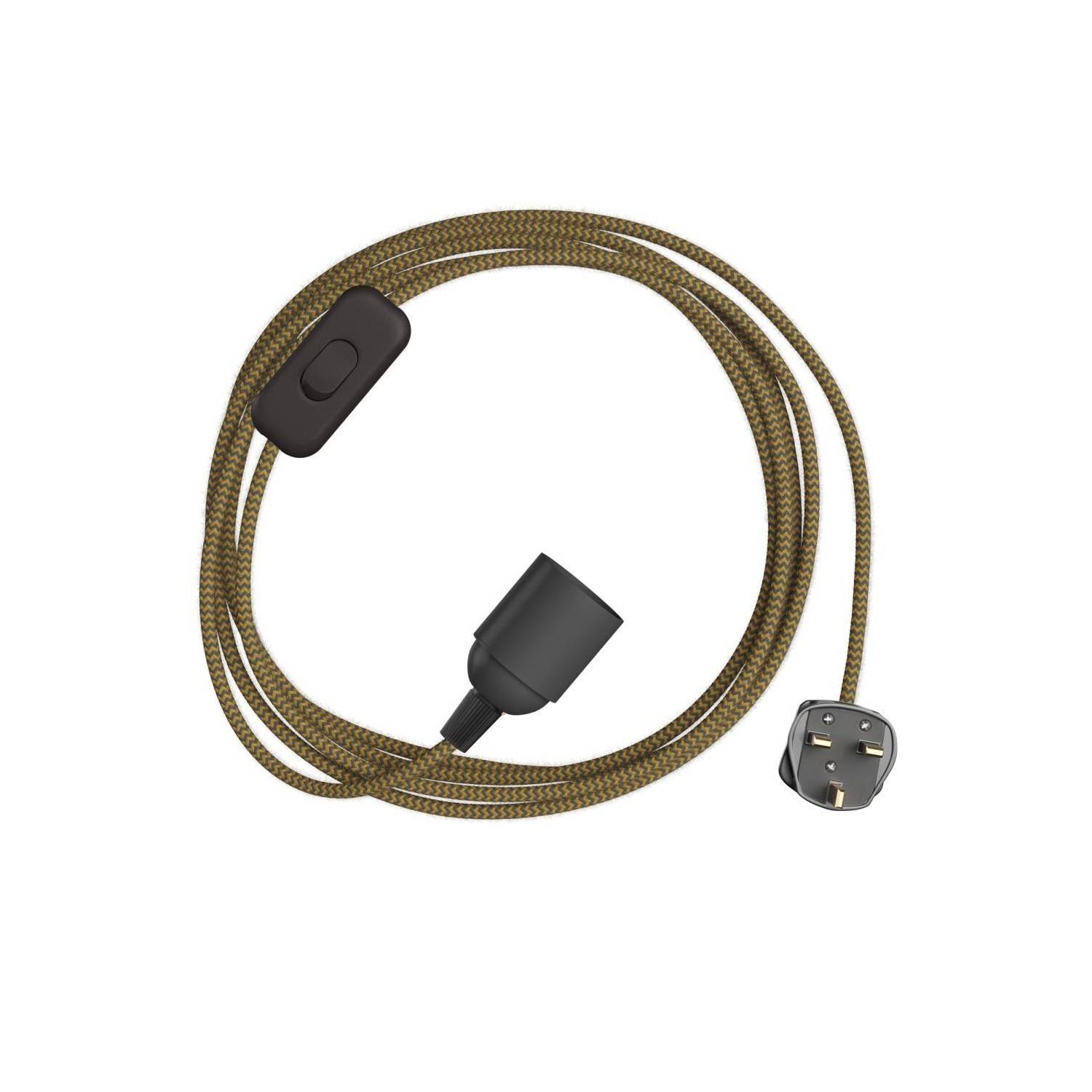 SnakeBis Zig-Zag - Juego de cables con portalámparas, cable de tela Zig-Zag y enchufe del Reino Unido