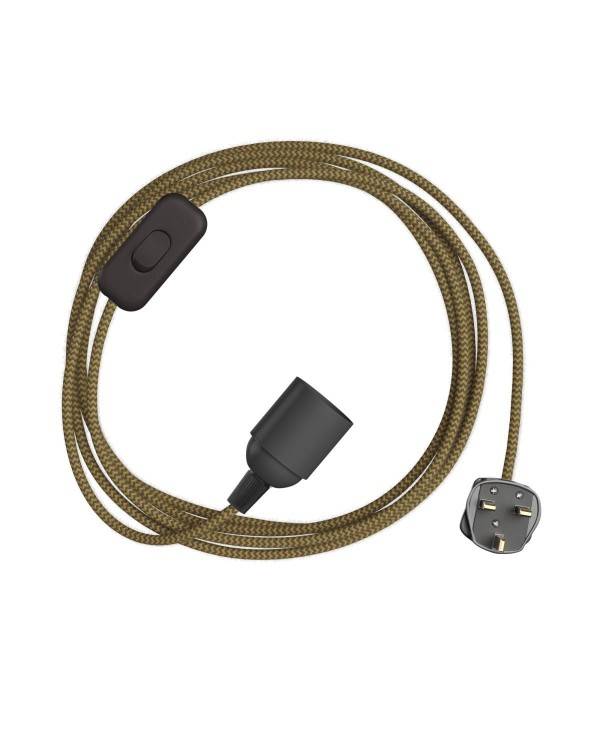SnakeBis Zig-Zag - Cablare cu suport de bec și cablu textil cu efect Zig-Zag și priză UK