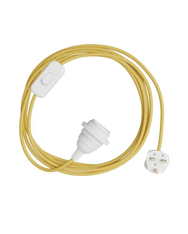 SnakeBis für Lampenschirm - Leuchtenzuleitung mit Lampenfassung, farbigem Textilkabel und UK Stecker
