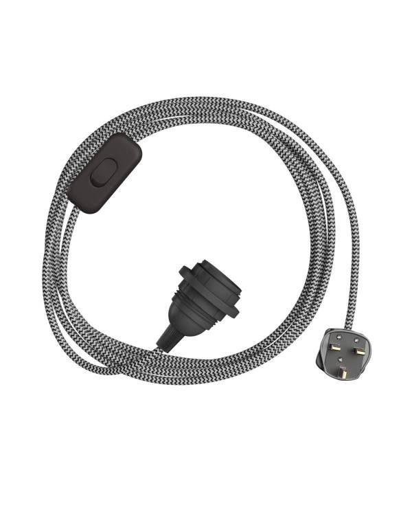 SnakeBis Zig-Zag pentru abajur - Cablare cu suport de lămpi și cablu textil cu efect Zig-Zag și mufă UK