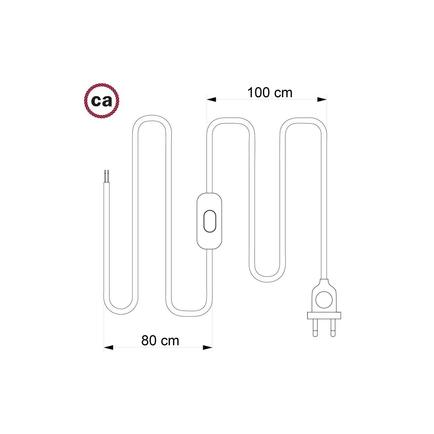 Napájací kábel pre stolnú lampu, TM06 Zelený hodvábny 1,80 m. Vyberte si farbu zástrčky a vypínača.