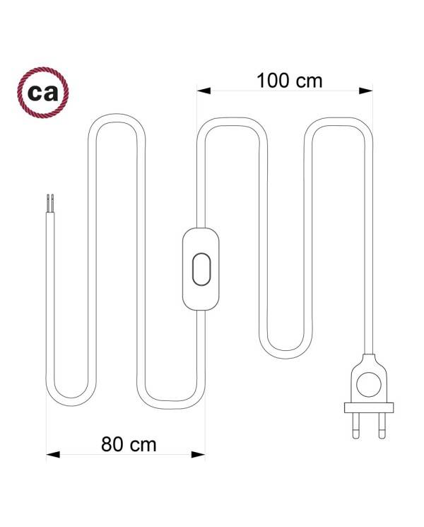 Cabo para candeeiro de mesa, TM06 Verde Seda Artificial 1,80 m. Escolha a cor da ficha e do interruptor.