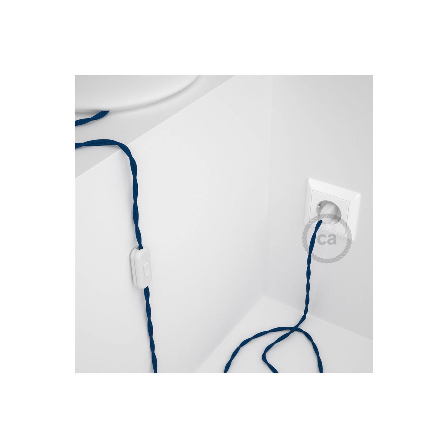 Cableado para lámpara, cable TM12 Efecto Seda Azul 1,8m. Elige tu el color de la clavija y del interruptor!
