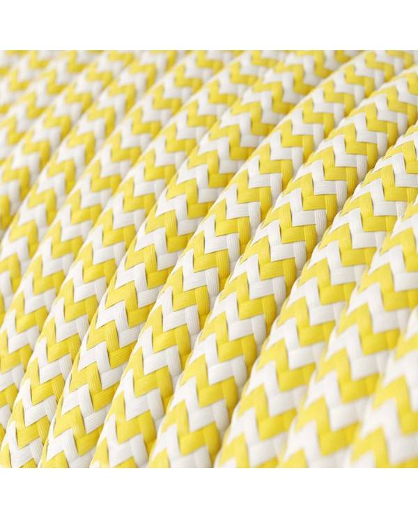 Glossy Corn Yellow and Otical White ZigZag Textile Cable - The Original Creative-Cables - RZ10 round 2x0.75mm / 3x0.75mm