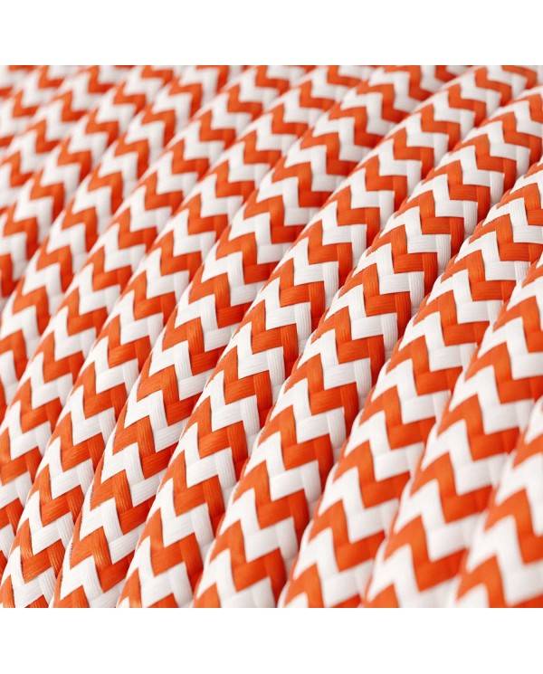 Textilkabel, flammend-orange - lichtweiß glänzend, Zick-Zack - Das Original von Creative-Cables - RZ15 rund 2x0,75mm / 3x0,75mm