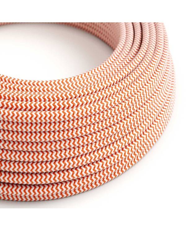 Textilkabel, flammend-orange - lichtweiß glänzend, Zick-Zack - Das Original von Creative-Cables - RZ15 rund 2x0,75mm / 3x0,75mm