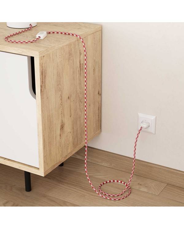 Cable Eléctrico Redondo Recubierto en tejido Efecto Seda Bicolor, Rojo RP09