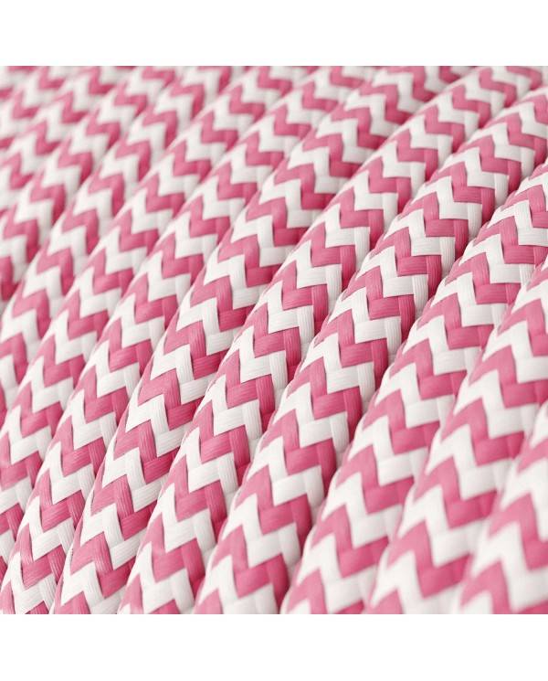 Glossy Pink Fuchsia and Optical White ZigZag Textile Cable - The Original Creative-Cables - RZ08 round 2x0.75mm / 3x0.75mm