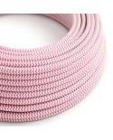 Cablu textil cu ZigZag roz fuchsia lucios și alb optic - Creative-Cables Original - RZ08 rotund 2x0.75mm / 3x0.75mm