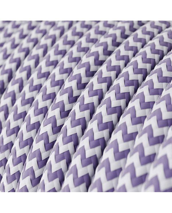 Glossy Lavender and Optical White Textile Cable ZigZag - The Original Creative-Cables - RZ07 round 2x0.75mm / 3x0.75mm