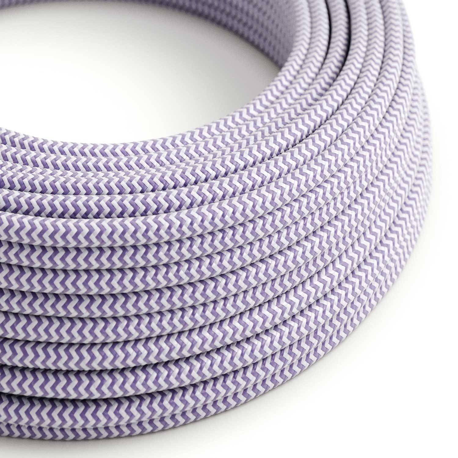 Textilkabel, lavendel-lichtweiß glänzend, Zick-Zack - Das Original von Creative-Cables - RZ07 rund 2x0,75mm / 3x0,75mm