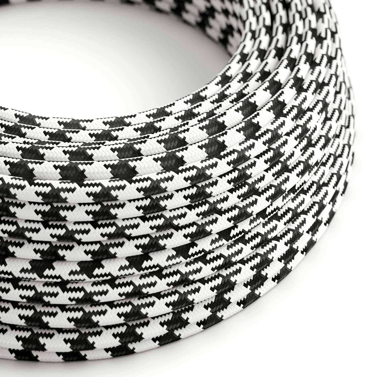 Cablul textil Glossy Charcoal Black și Optical White - Creativity-Cables Original - RP04 rotund 2x0.75mm / 3x0.75mm