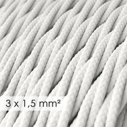 Textilní elektrický kabel se širším průměrem 3x1,5 - spirálový - umělý hedváb TM01 Bílý