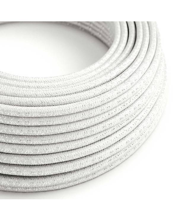 Cable Eléctrico Redondo Recubierto en tejido Efecto Seda Color Sólido, Blanco Glitter RL01