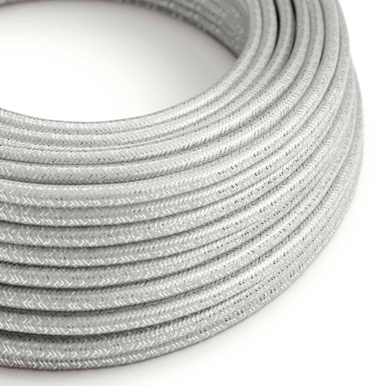 Ronde flexibele glinsterende electriciteit textielkabel van viscose. RL02 - zilver