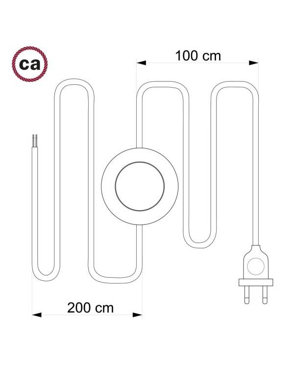 Cabo para candeeiro de chão, RF10 Amarelo Neon Seda Artificial 3 m.  Escolha a cor da ficha e do interruptor.