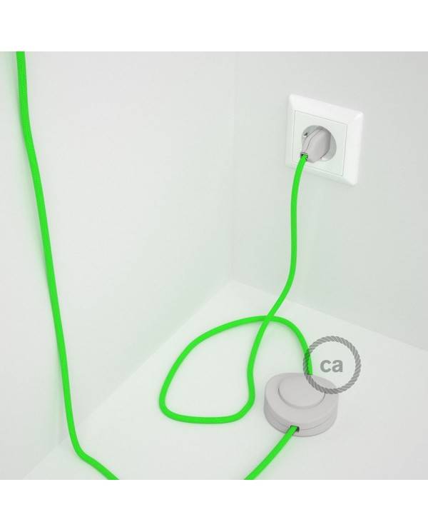 Cabo para candeeiro de chão, RF06 Verde Neon Seda Artificial 3 m.  Escolha a cor da ficha e do interruptor.