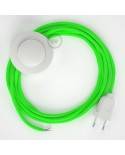 Cabo para candeeiro de chão, RF06 Verde Neon Seda Artificial 3 m.  Escolha a cor da ficha e do interruptor.