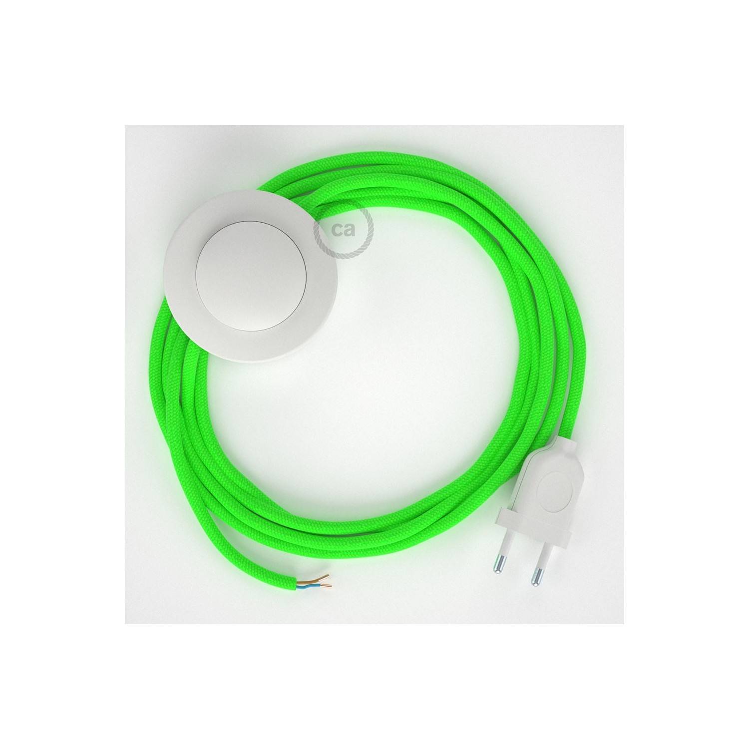 Cabo para candeeiro de chão, RF06 Verde Neon Seda Artificial 3 m.  Escolha a cor da ficha e do interruptor.