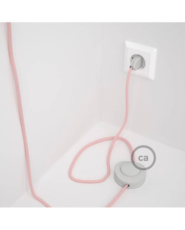 Cabo para candeeiro de chão, RM16 Rosa Bebé Seda Artificial 3 m.  Escolha a cor da ficha e do interruptor.