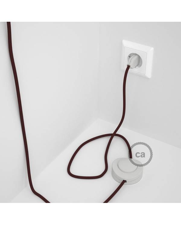 Cableado para lámpara de pie, cable RM19 Efecto Seda Burdeos 3 m. Elige tu el color de la clavija y del interruptor!