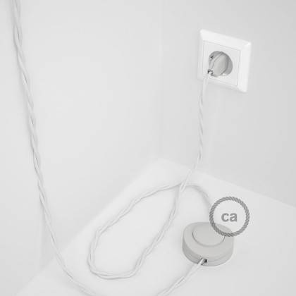Cabo para candeeiro de chão, TM01 Branco Seda Artificial 3 m.  Escolha a cor da ficha e do interruptor.
