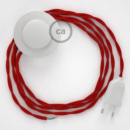 Cabo para candeeiro de chão, TM09 Vermelho Seda Artificial 3 m.  Escolha a cor da ficha e do interruptor.