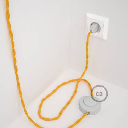 Cabo para candeeiro de chão, TM10 Amarelo  Seda Artificial 3 m.  Escolha a cor da ficha e do interruptor.