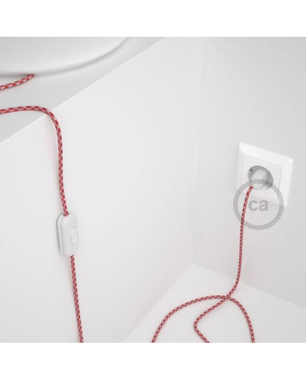 Cableado para lámpara, cable RP09 Efecto Seda Bicolor Blanco-Rojo 1,8m. Elige tu el color de la clavija y del interruptor!