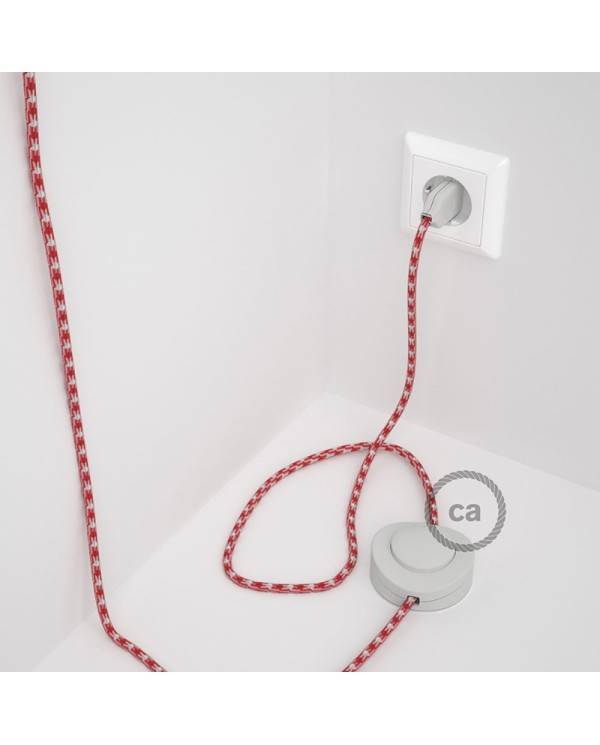 Cableado para lámpara de pie, cable RP09 Efecto Seda Bicolor Blanco-Rojo 3 m. Elige tu el color de la clavija y del interruptor!