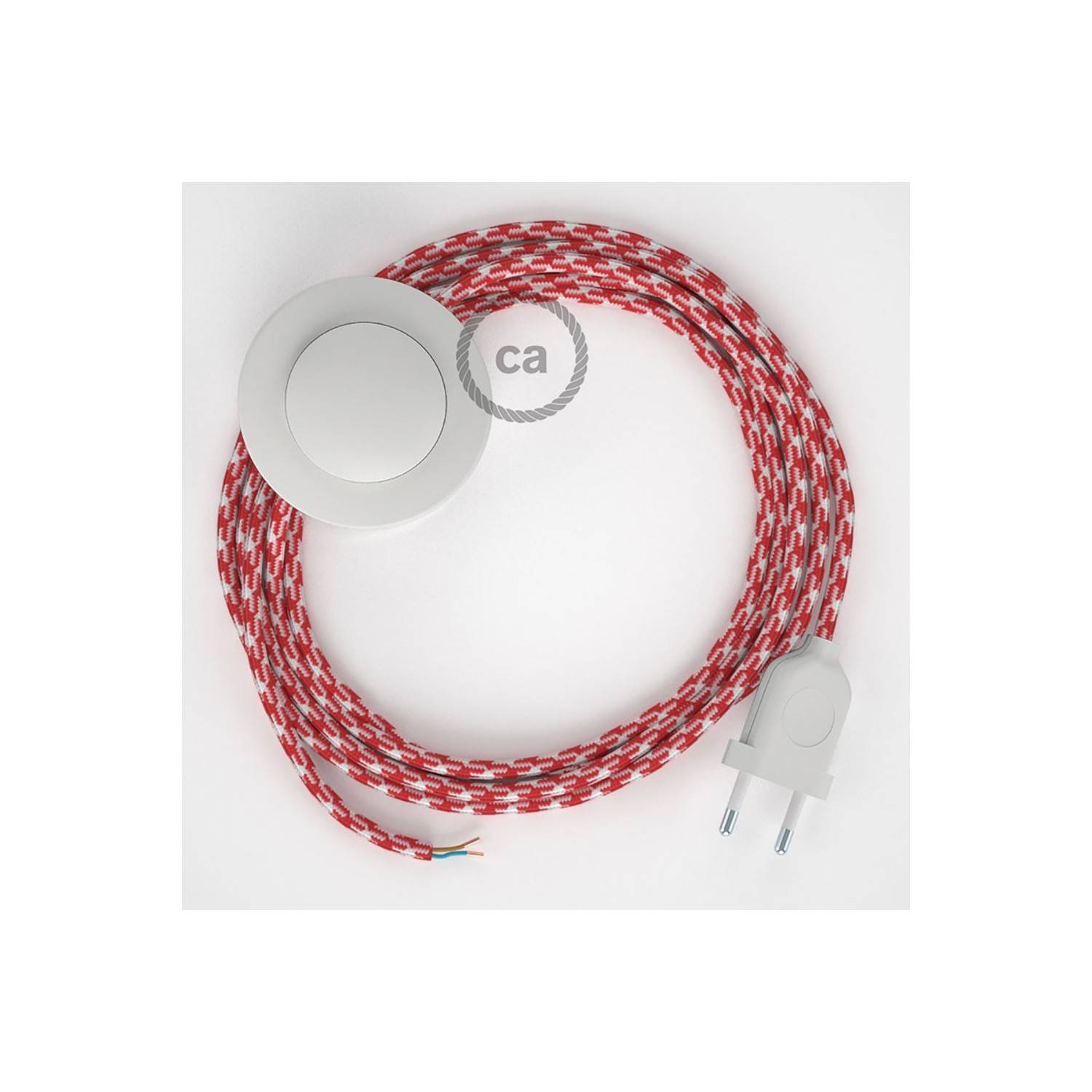 Cableado para lámpara de pie, cable RP09 Efecto Seda Bicolor Blanco-Rojo 3 m. Elige tu el color de la clavija y del interruptor!