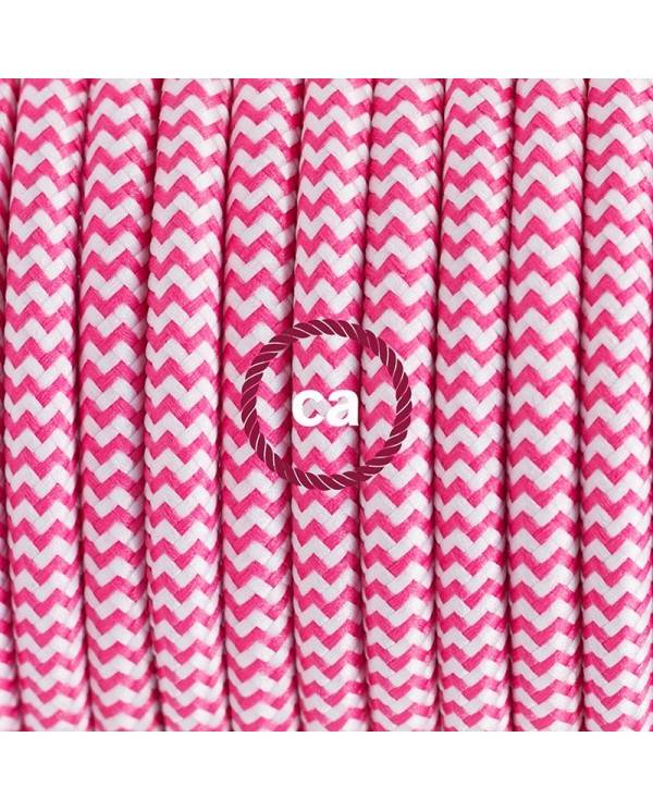 Strijkijzersnoer set RZ08 fuchsia zigzag viscose 3 m. voor staande lamp met stekker en voetschakelaar.