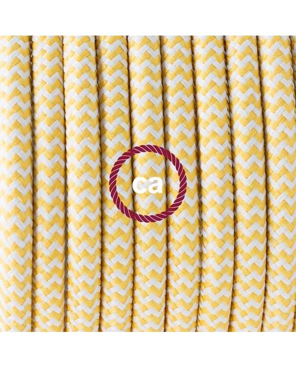 Cableado para lámpara de pie, cable RZ10 Efecto Seda ZigZag Amarillo 3 m. Elige tu el color de la clavija y del interruptor!