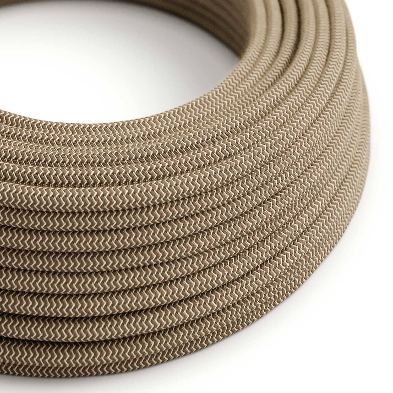 Bark and Beige ZigZag Textile Cable - The Original Creative-Cables - RD73 round 2x0.75mm / 3x0.75mm