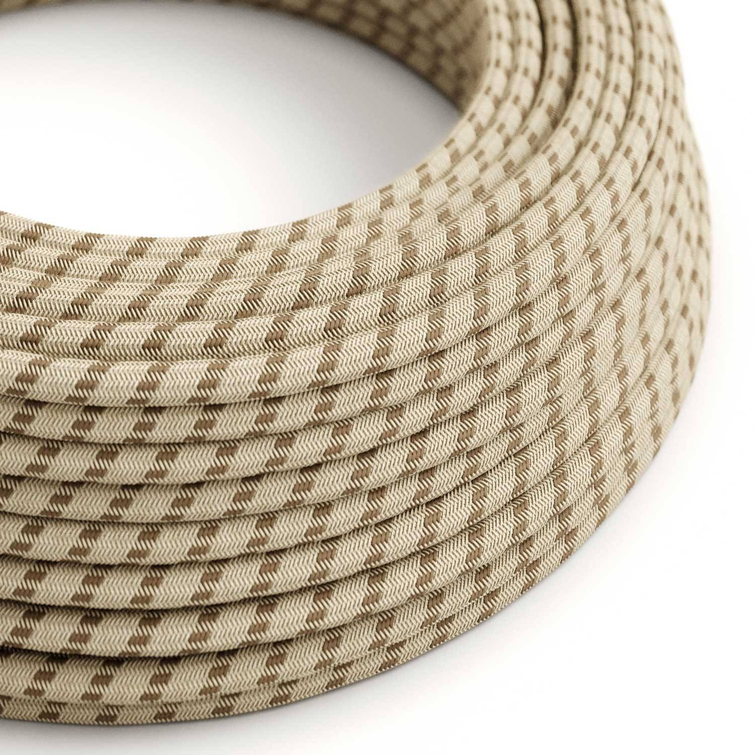 Bark and Beige Stripe Textile Cable - The Original Creative-Cables - RD53 round 2x0.75mm / 3x0.75mm