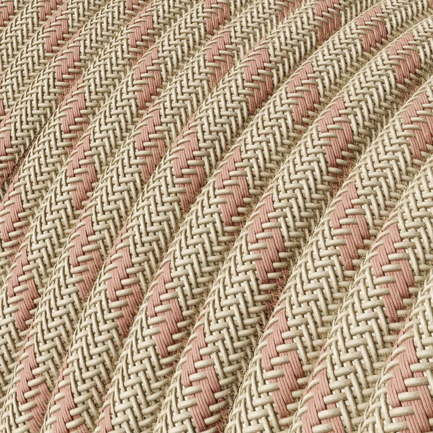 Cable Eléctrico Redondo Recubierto en Algodón Stripes color Rosa Viejo y Lino Natural RD51