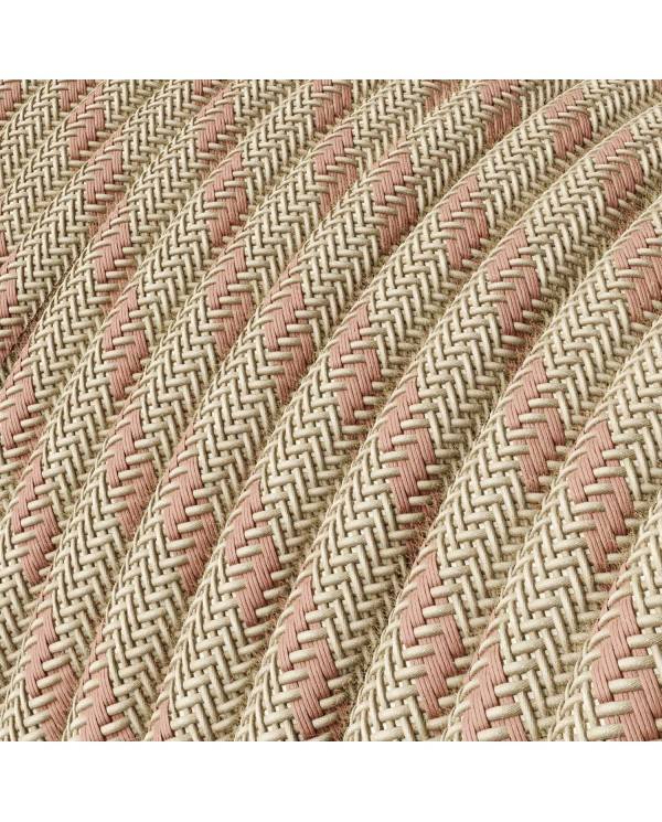 Cable Eléctrico Redondo Recubierto en Algodón Stripes color Rosa Viejo y Lino Natural RD51