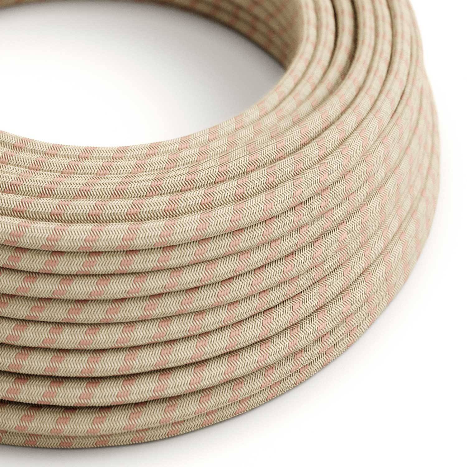 Cablu textil cu dungi antique pink și beige - Creative-Cables Original - RD51 rotund 2x0.75mm / 3x0.75mm