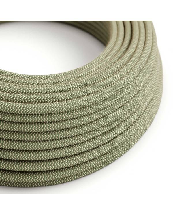 Green Thyme and Beige ZigZag Textile Cable - The Original Creative-Cables - RD72 round 2x0.75mm / 3x0.75mm