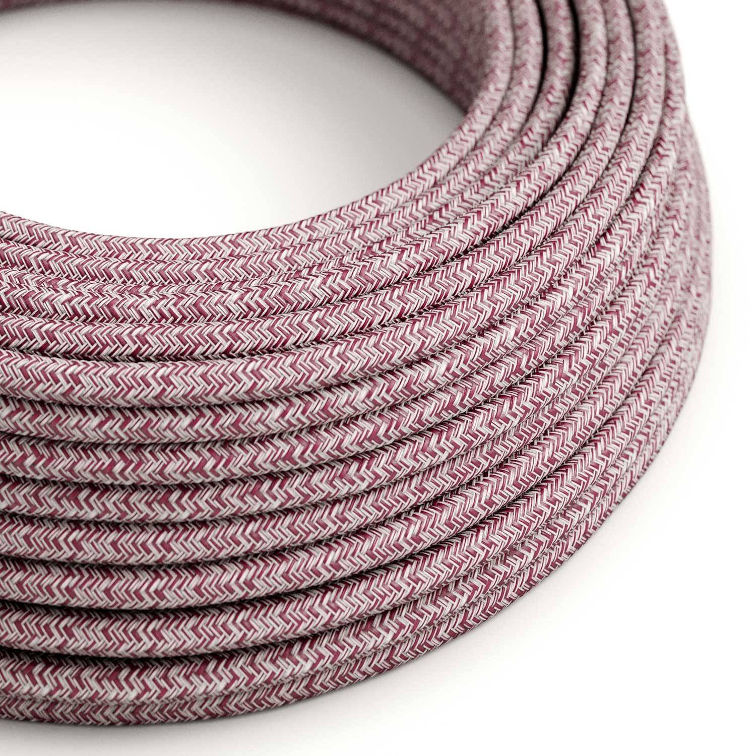 Cable Eléctrico Redondo Recubierto en Algodón Tweed Burgundy color Rojo, Lino Natural y Acabado Glitter RS83