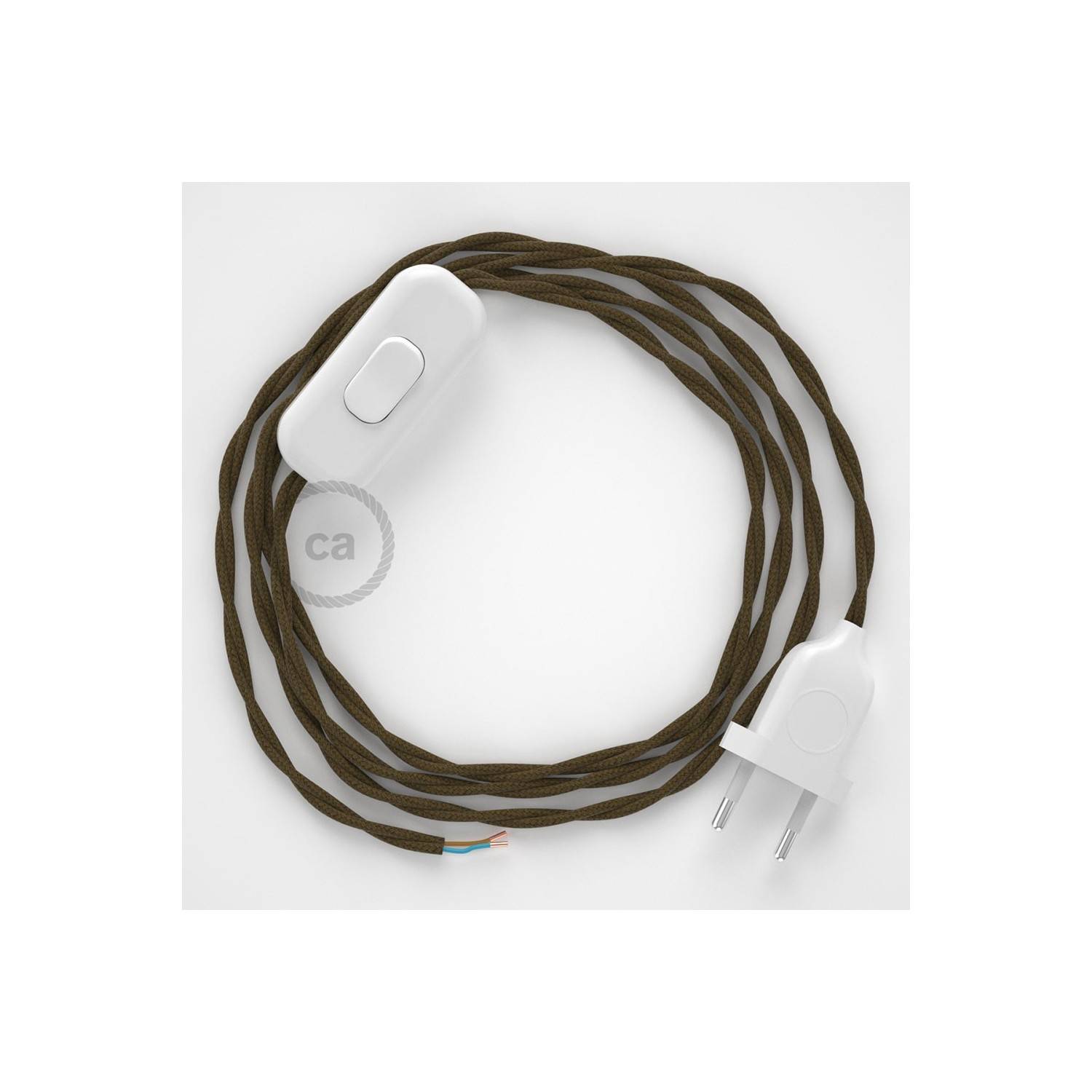 Lamp wiring, TC13 Brown Cotton 1,80 m. Choose the colour of the switch and plug.