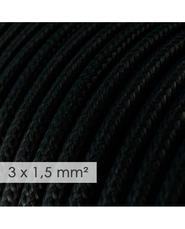 Textilkabel rund mit breitem Querschnitt 3x1,50 - Seideneffekt Schwarz RM04