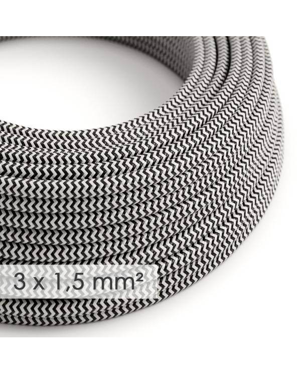 Textilný elektrický kábel so širším priemerom 3x1,50 - okrúhly - hodváb RZ04 čierny cik cak