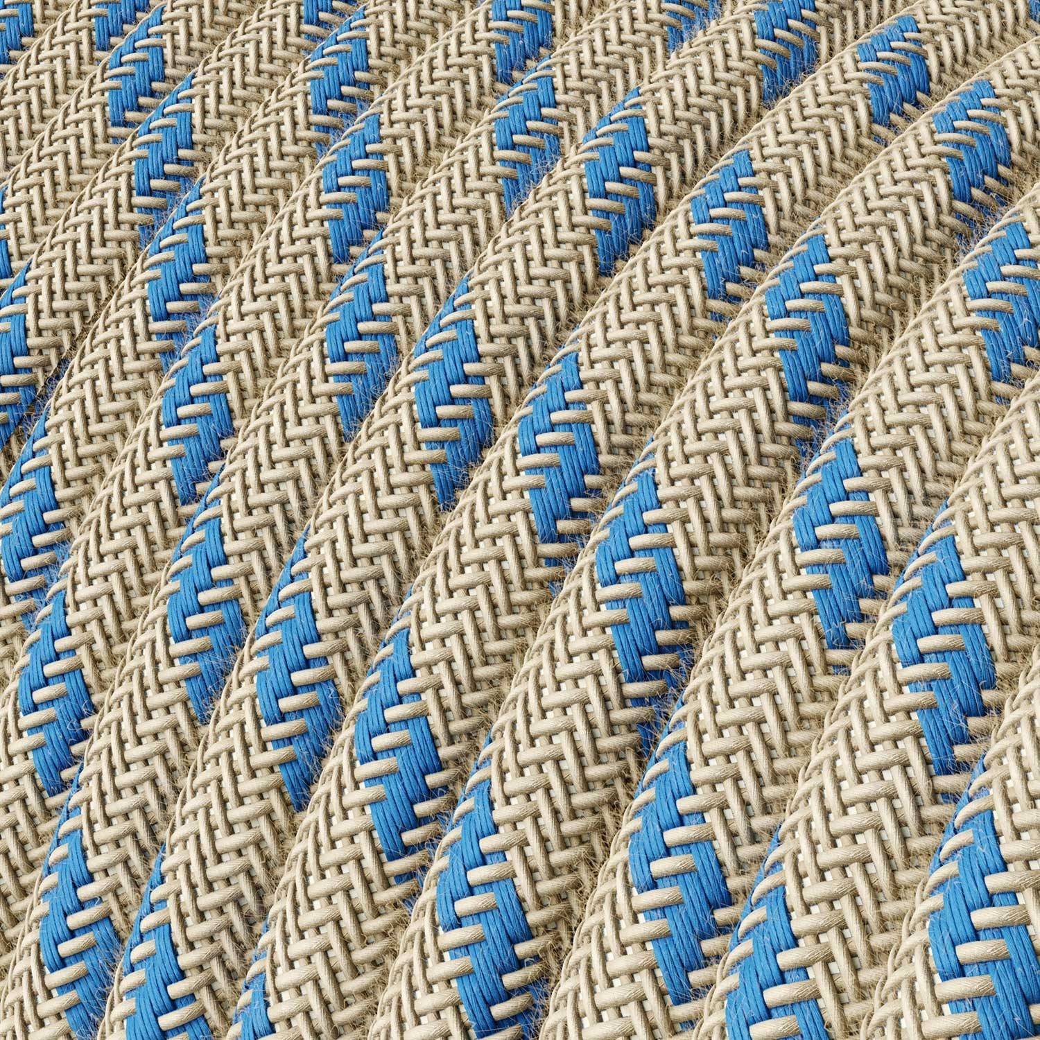 Στρογγυλό Υφασμάτινο Καλώδιο "Stripes" μπεζ λινό και μπλε βαμβάκι RD55