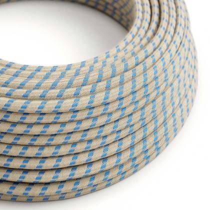 Cablu textil cu dungi albastre și bej Steward - Creative-Cables Original - rotund RD55 2x0.75mm / 3x0.75mm