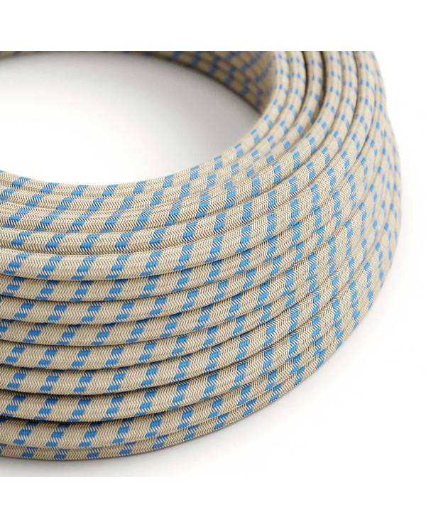 Cablu textil cu dungi albastre și bej Steward - Creative-Cables Original - rotund RD55 2x0.75mm / 3x0.75mm