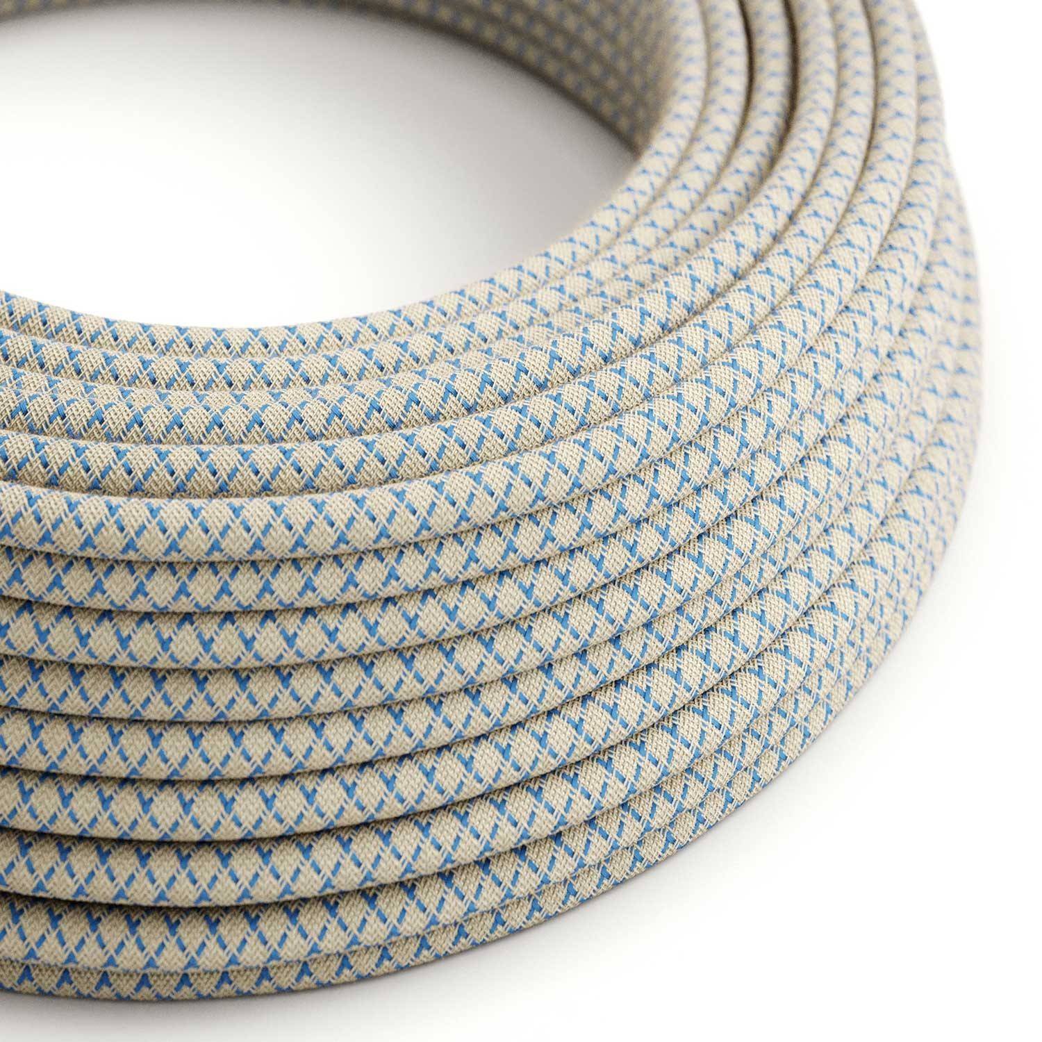 Blue Steward and Beige Criss-Cross Textile Cable - The Original Creative-Cables - RD65 round 2x0.75mm / 3x0.75mm